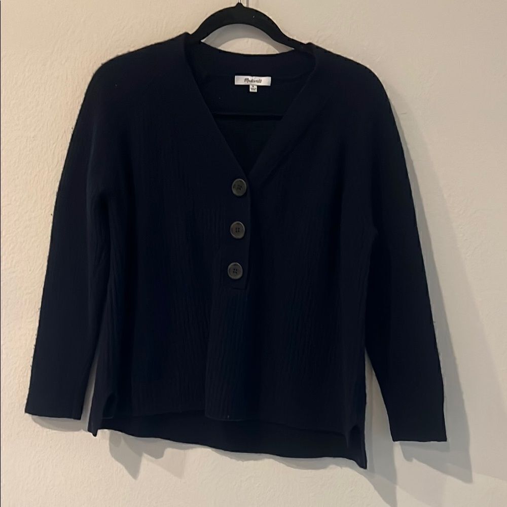 Madewell Black Merino Wool Button-Up Cardigan